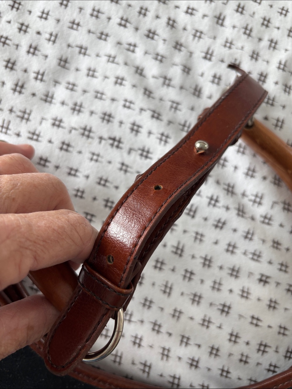Gucci-style bag, layered leather, dark brown, lite brown, black, wood handle - Picture 6 of 16